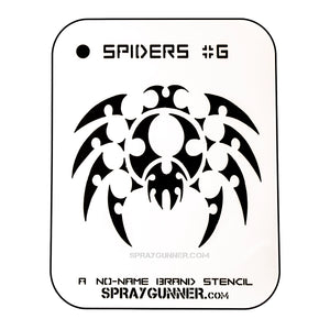NO-NAME Brand Spiders Stencil #6 features a tribal-style spider design for precision airbrushing and crafting. Ideal for hobbyists and cosplay art.