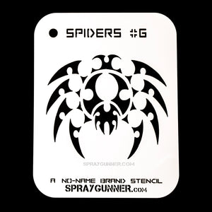 NO-NAME Brand Spiders Stencil #6 features a tribal-style spider design for precision airbrushing and crafting. Ideal for hobbyists and cosplay art.