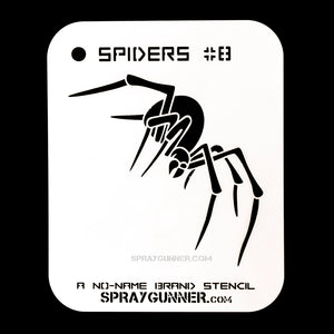 NO-NAME Brand Spiders Stencil #8 features a detailed spider design for precision airbrushing and hobby crafts. Ideal for cosplay, body art, and DIY projects.