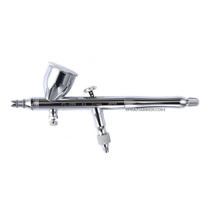 The 0.3mm Platinum airbrush with a sleek chrome finish, the GSI Creos Mr. Airbrush Procon Boy PS-289, is in its original box. Perfect for cosplay and precision painting tasks.