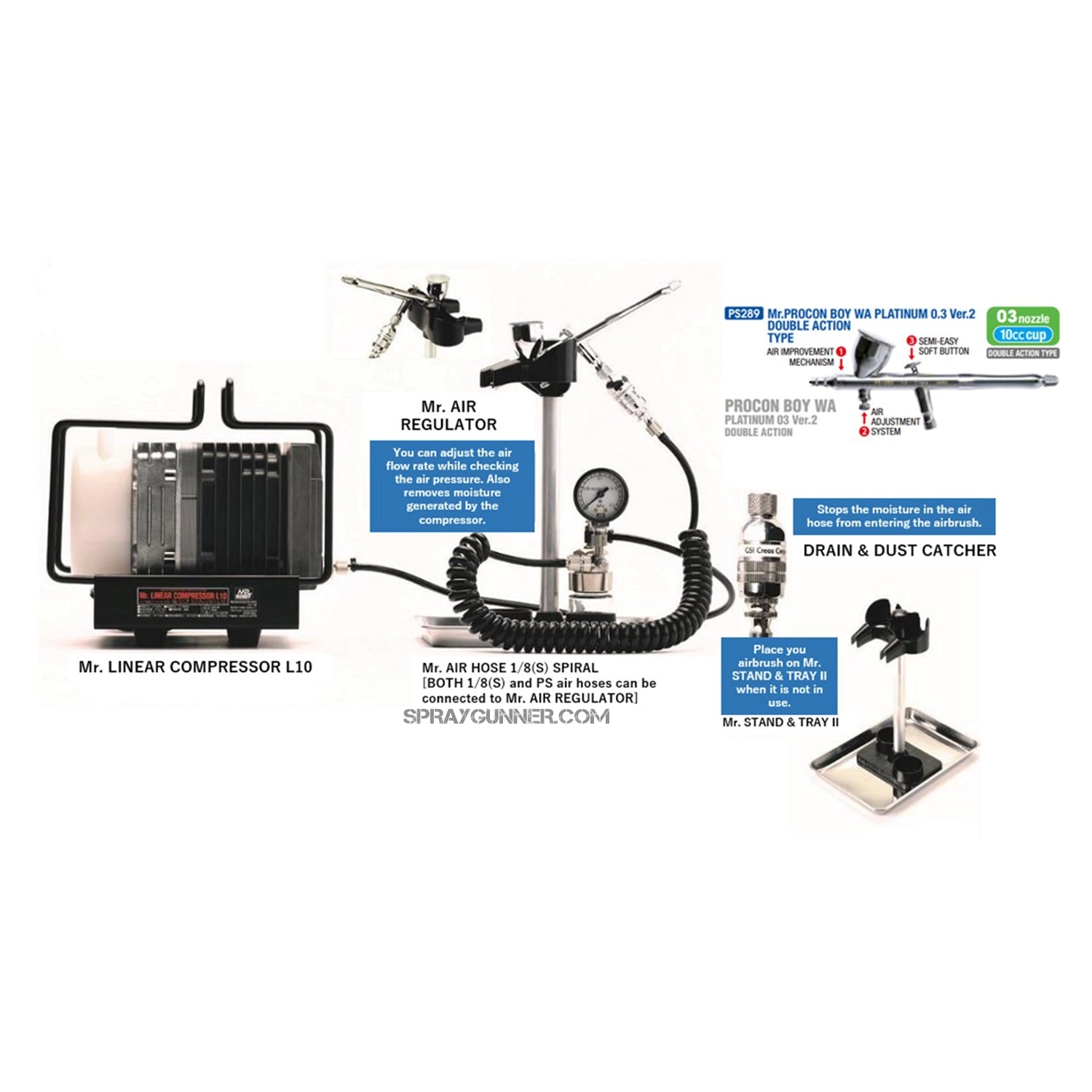 GSI Creos Mr Hobby MR.LINEAR COMPRESSOR set with airbrush GSI Creos Mr Hobby MR.LINEAR COMPRESSOR set with airbrush