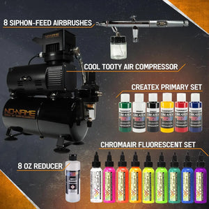 Professional Airbrush Art Kit: 8-Piece Siphon Feed Airbrush Set with Compressor