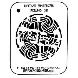NO-NAME Brand Native American Round Stencil #2 features a symmetrical tribal design ideal for precision airbrushing. Great for hobby and cosplay use.
