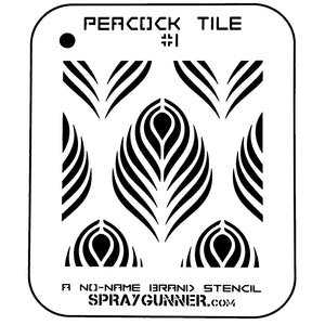NO-NAME Brand Peacock Tile Stencil #1 features a bold peacock feather pattern, ideal for airbrush, DIY crafts, and hobby stencil projects.