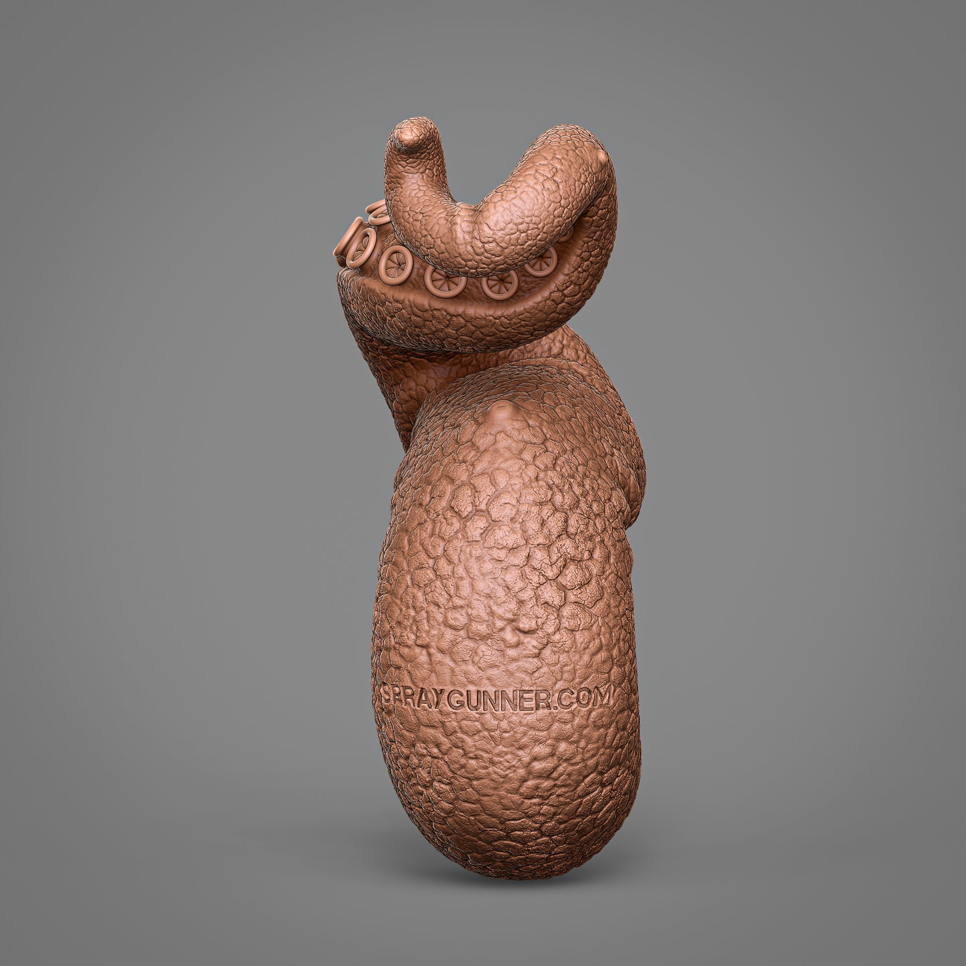 High-detail 3D printable left-handed tentacle STL model featuring realistic organic skin textures, intricate suction cup details, and a dynamic upward-left curl.