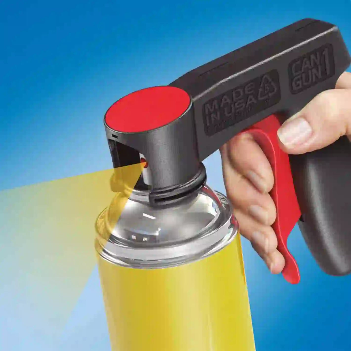 Vallejo Spray Can Trigger Grip attached to an aerosol can during use