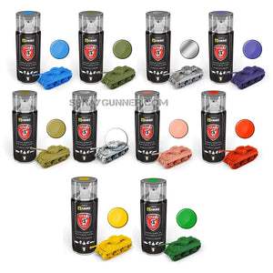 AMMO by MIG Titan's Hobby Primers Expansion Collection (Set of 10) features 10 spray cans in various colors with matching model tanks. Ideal for model painting.