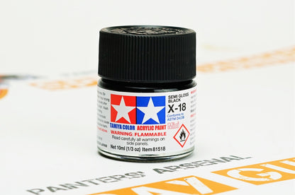 Tamiya Acrylic Model Paints: Semi-Gloss Black (X-18)