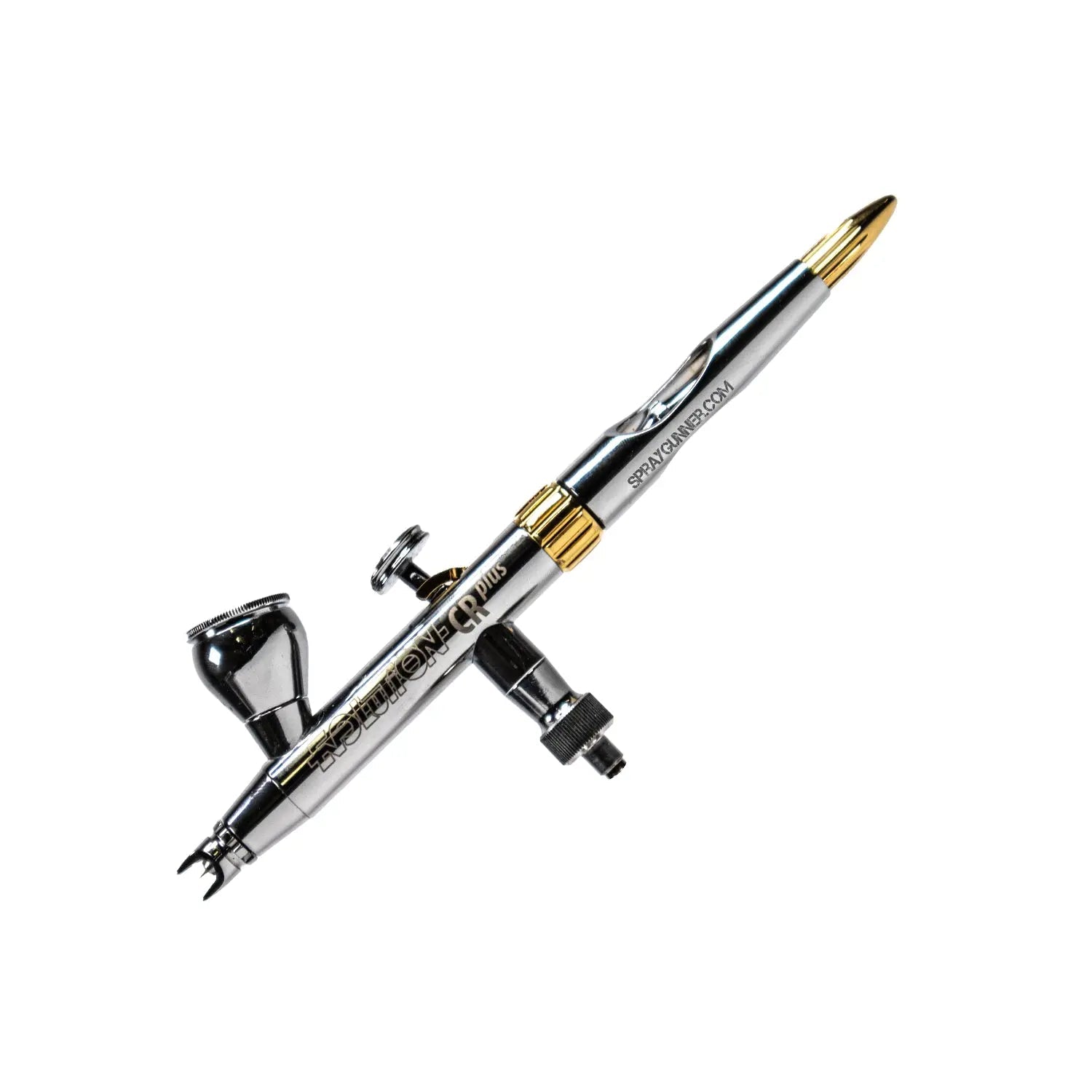 Used Harder & Steenbeck CRPlus 2in1 airbrush with chrome and gold accents, designed for precision and versatility in airbrushing applications.