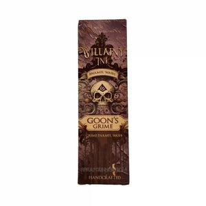 Villainy Ink Enamel Wash Goon's Grime packaging front with gothic skull design, ideal for grimdark miniature painting and hobby detailing.