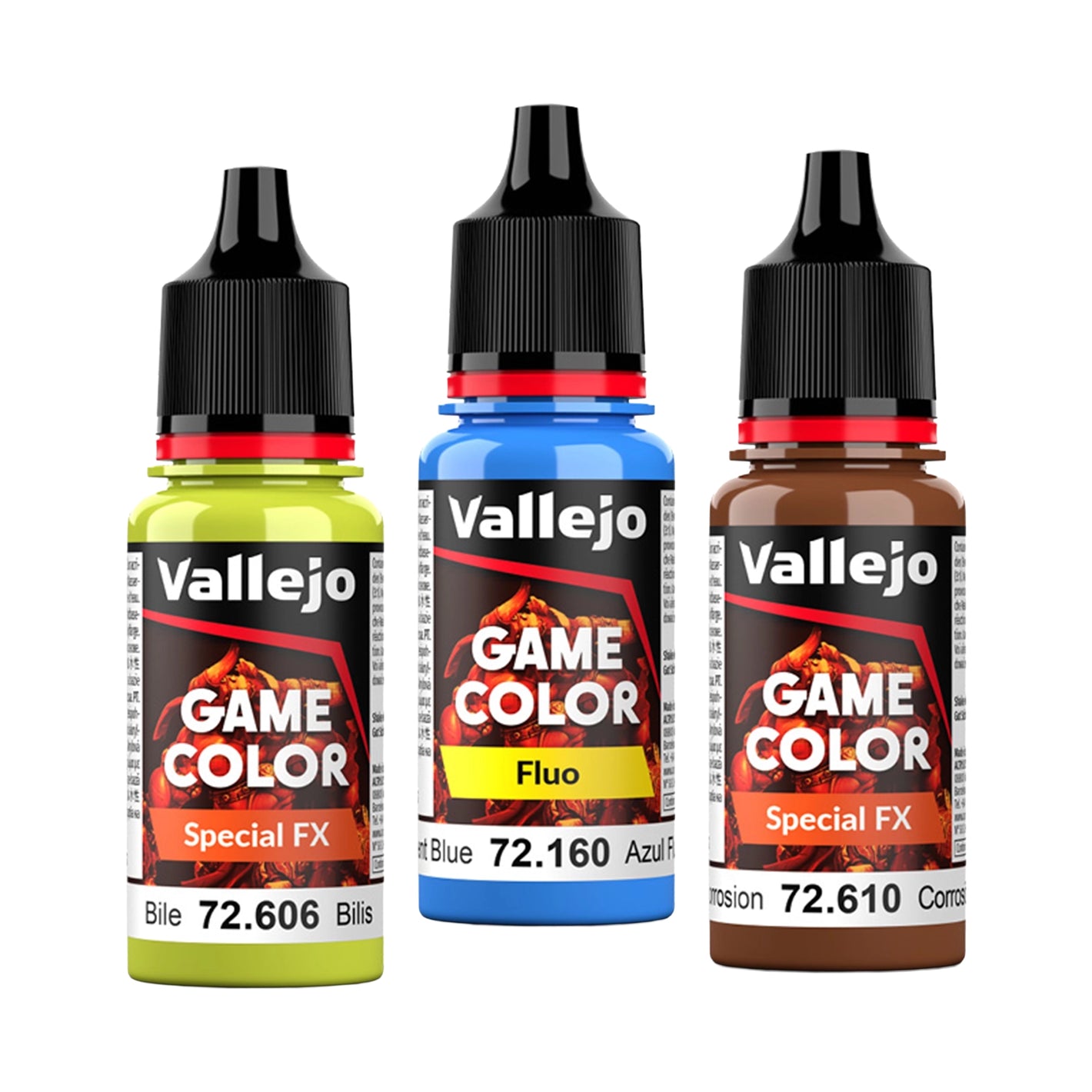 Vallejo effects and weathering paints including rust, corrosion, grime, and special FX colors for realistic model finishes