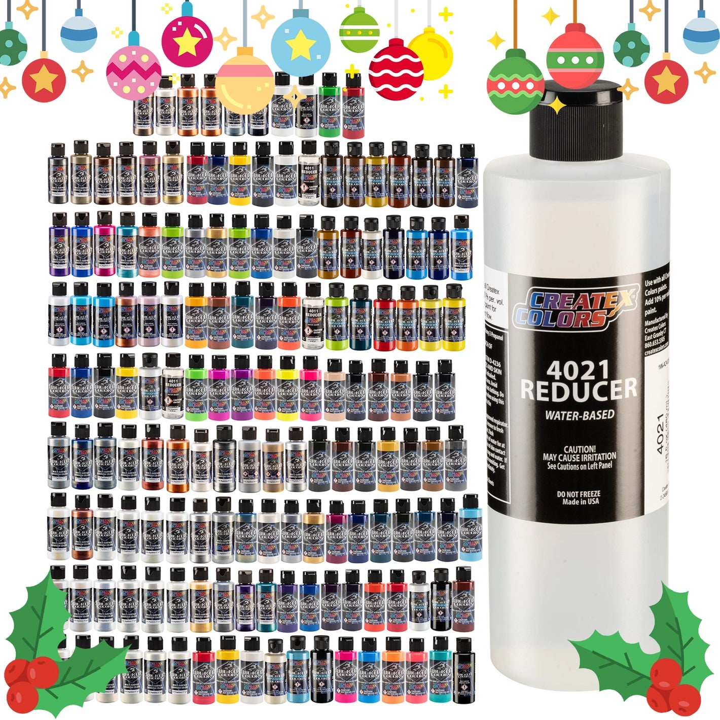 Createx Wicked Paints Complete Color Collection Paint Set for Airbrushing (2oz bottles with 16 oz reducer)