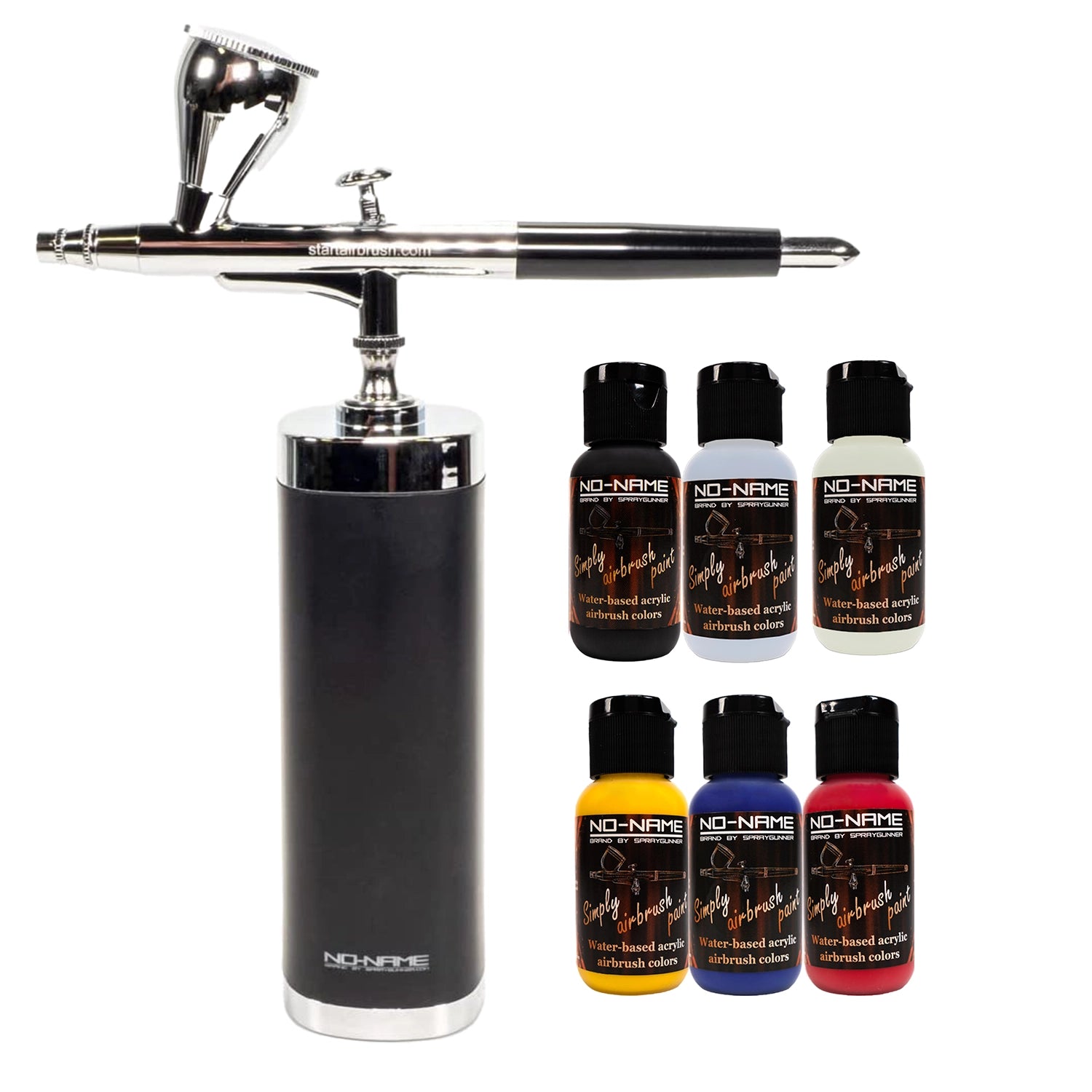 Black cordless airbrush compressor battery powered with NO-NAME Paint Set - SprayGunner