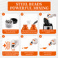 Infographic guide showing how to use the No-Name NN-VM1 Mixy paint mixer and steel mixing balls to thin thick miniature hobby paints.