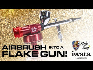Iwata Eclipse HP-CS airbrush equipped with a Flake King 500 attachment for spraying dry metal flake in custom paint jobs.