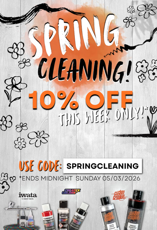 Airbrush and custom paint Spring Cleaning Sale 10% off site-wide using discount code SPRINGCLEANING.