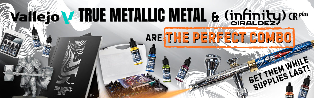 Vallejo True Metallic Metal paints and Infinity Giraldez CRplus airbrush the perfect combo banner